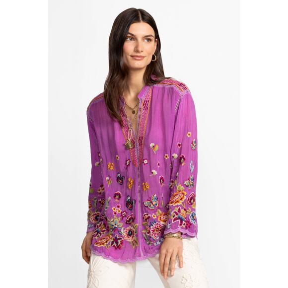 Johnny Was Women's Embellished Maude Blouse Long Sleeve Purple Size PXL NWT - Picture 3 of 12